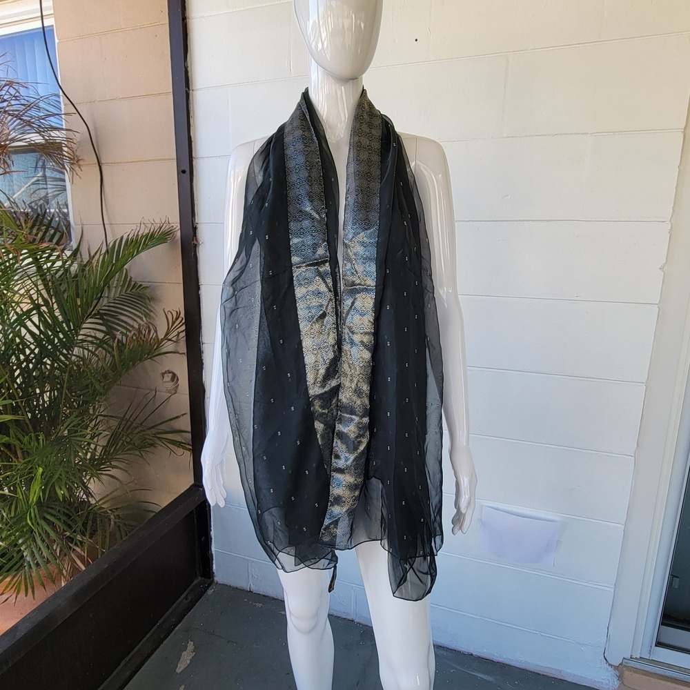 Accessorize Large Scarf Black‎ Jacquard Metallic Sheer Evening Shimmer 74" x 42"